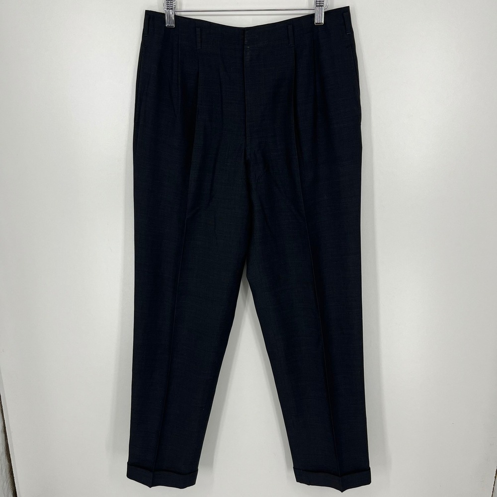 Vintage Fook Lee & Co Mens Pleated Cuffed Dress Pants Charcoal Gray 1966 Custom